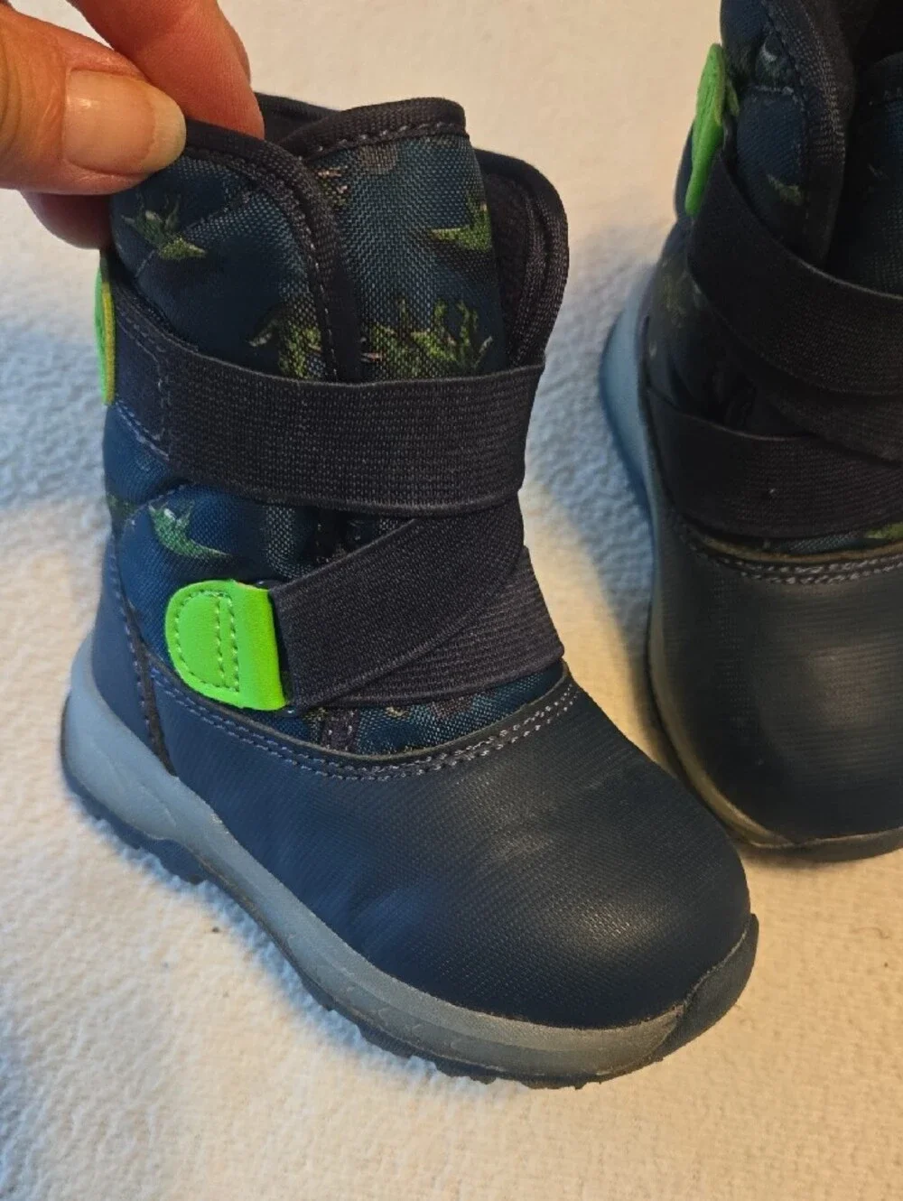 Carter's Navy Boots with Bright Green Dino Accents